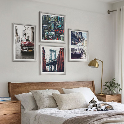 Tavelvägg med 4 tavlor Gamla bilar Brooklyn retro ljud