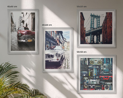 Tavelvägg med 4 tavlor Gamla bilar Brooklyn retro ljud