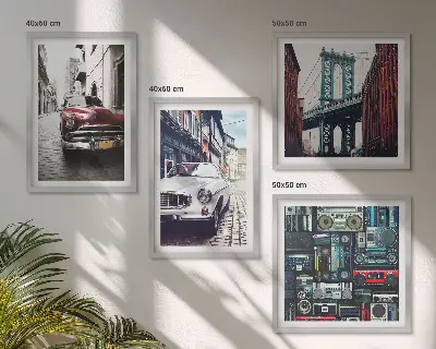 Tavelvägg med 4 tavlor med retro motiv av gamla bilar i Brooklyn