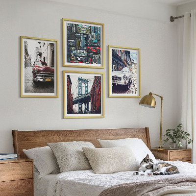 Tavelvägg med 4 tavlor Gamla bilar Brooklyn retro ljud