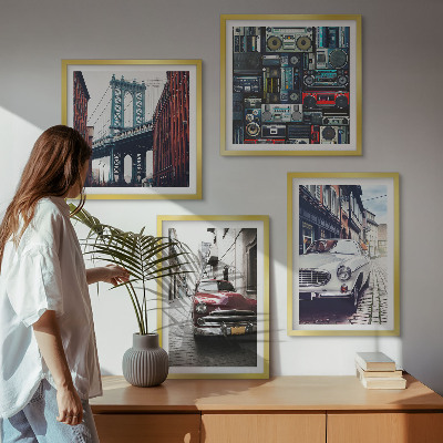 Tavelvägg med 4 tavlor Gamla bilar Brooklyn retro ljud