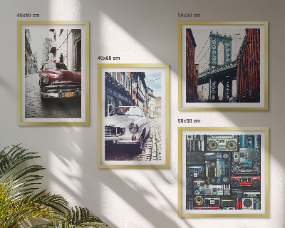 Tavelvägg med 4 tavlor Gamla bilar Brooklyn retro ljud