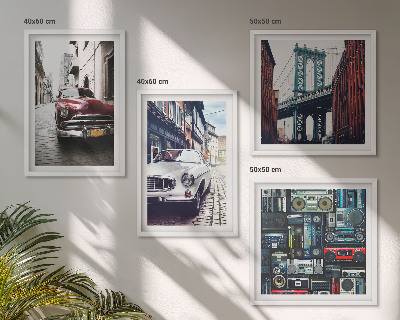 Tavelvägg med 4 tavlor Gamla bilar Brooklyn retro ljud