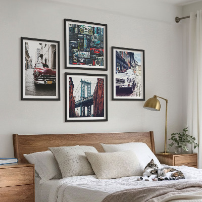 Tavelvägg med 4 tavlor Gamla bilar Brooklyn retro ljud