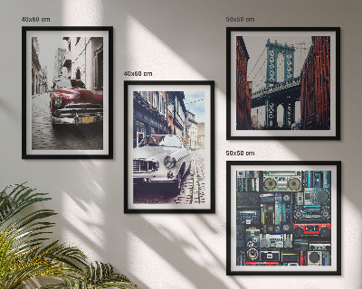 Tavelvägg med 4 tavlor Gamla bilar Brooklyn retro ljud