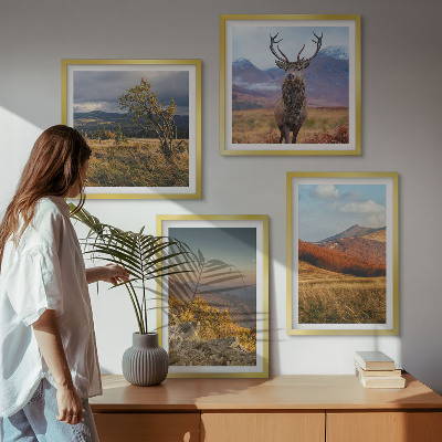 Tavelvägg ovanför soffa Bergslandskap hjortgräs