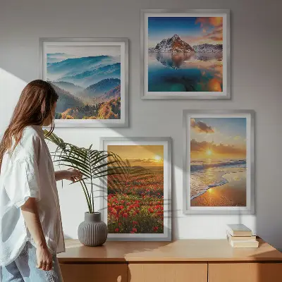 Landskap med berg och hav i väster set om 4 tavlor