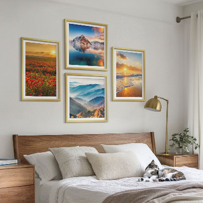 Set om 4 tavlor Landskap med berg och hav i väster