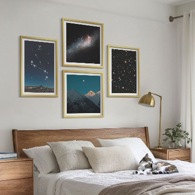 Tavelvägg med 4 tavlor Kosmiska landskap av galaxer