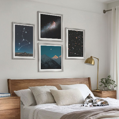 Tavelvägg med 4 tavlor Lejongalaxen och rymden
