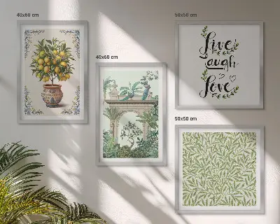 Tavelvägg med 4 motiv gröna exotiska blad