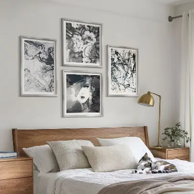 Abstrakta svartvita mönster set om 4 tavlor