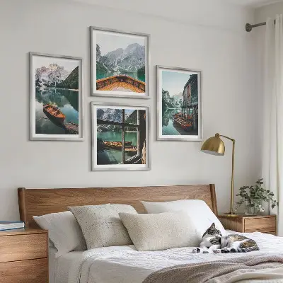 Hus vid bergsjön i Łódź set om 4 tavlor
