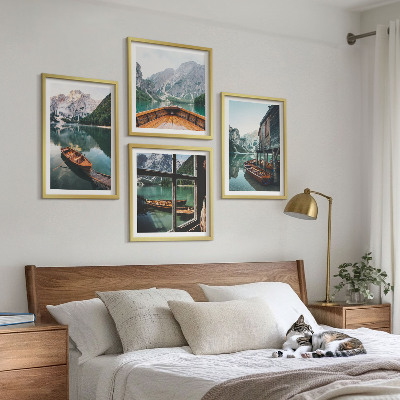 Set om 4 tavlor Hus vid bergsjön i Łódź