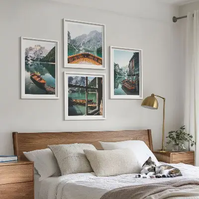 Hus vid bergsjön i Łódź set om 4 tavlor