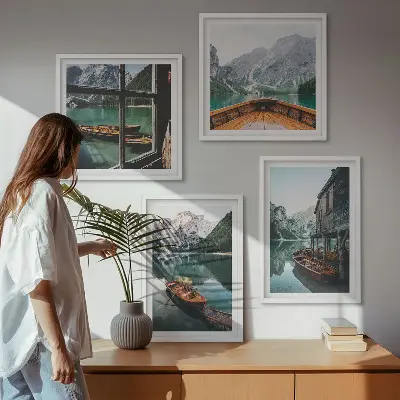 Hus vid bergsjön i Łódź set om 4 tavlor