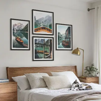 Hus vid bergsjön i Łódź set om 4 tavlor
