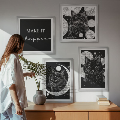 Set om 4 tavlor Svarta katter månplanet