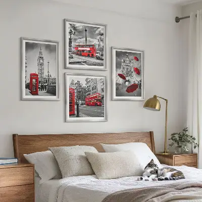 Poster med ginkgoblad ljus bakgrund för tavelvägg ovanför soffan