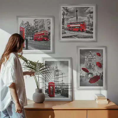 Poster med ginkgoblad ljus bakgrund för tavelvägg ovanför soffan