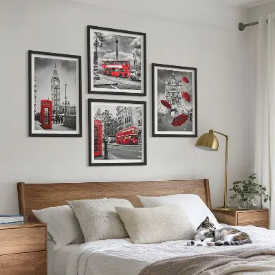 Poster med ginkgoblad ljus bakgrund för tavelvägg ovanför soffan