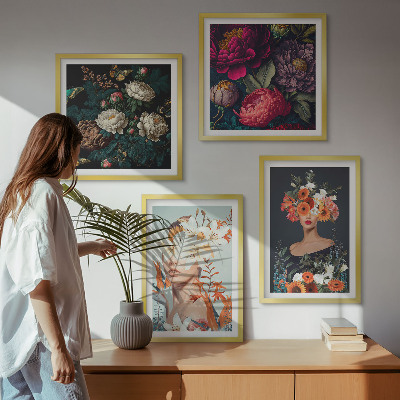 Tavelvägg med 4 tavlor Blomsterporträtt buketter löv