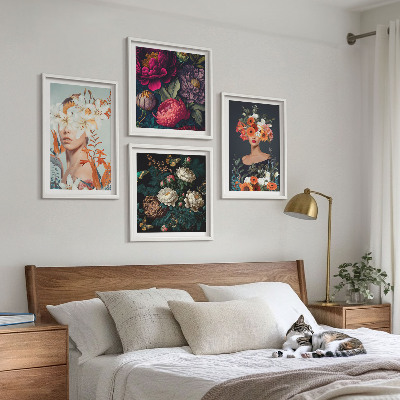 Tavelvägg med 4 tavlor Blomsterporträtt buketter löv