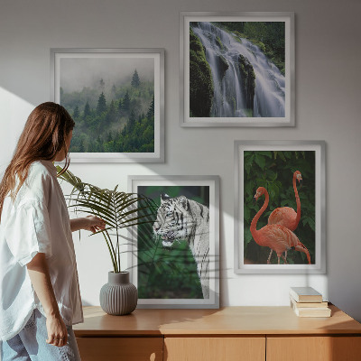 Set om 4 tavlor Tiger vattenfall flamingos natur