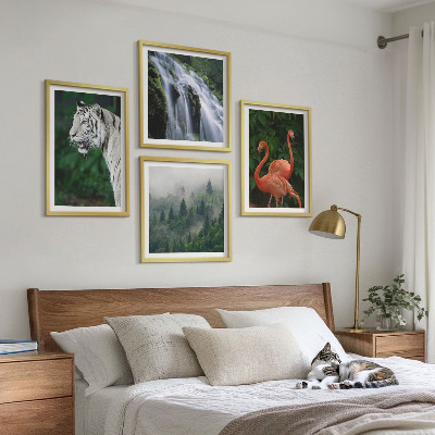 Set om 4 tavlor Tiger vattenfall flamingos natur