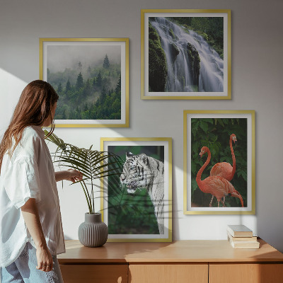 Set om 4 tavlor Tiger vattenfall flamingos natur