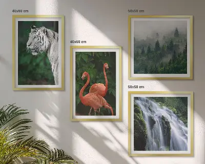 Tavlor med motiv av tiger, vattenfall och flamingos set om 4 delar