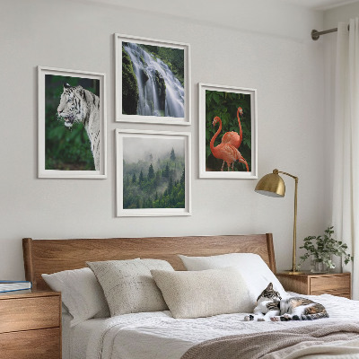 Set om 4 tavlor Tiger vattenfall flamingos natur