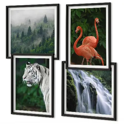 Tavlor med motiv av tiger, vattenfall och flamingos set om 4 delar