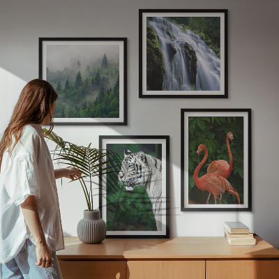 Set om 4 tavlor Tiger vattenfall flamingos natur