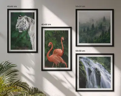 Tavlor med motiv av tiger, vattenfall och flamingos set om 4 delar