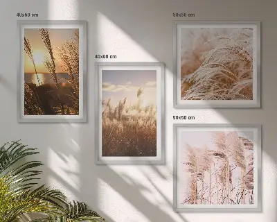 Boho gräsfält solnedgång set om 4 tavlor