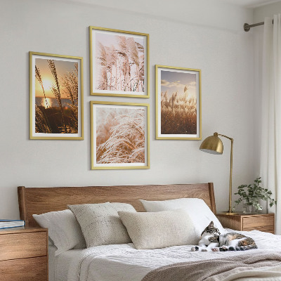 Set om 4 tavlor Boho gräsfält solnedgång