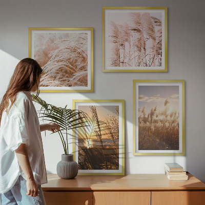 Set om 4 tavlor Boho gräsfält solnedgång