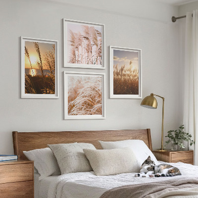 Set om 4 tavlor Boho gräsfält solnedgång