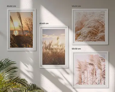 Boho gräsfält solnedgång set om 4 tavlor