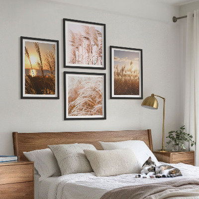 Set om 4 tavlor Boho gräsfält solnedgång