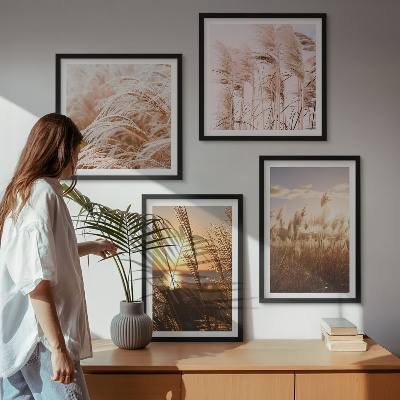 Set om 4 tavlor Boho gräsfält solnedgång