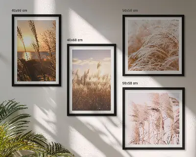 Boho gräsfält solnedgång set om 4 tavlor