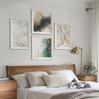 Tavelvägg ovanför soffa Abstrakta mönster vit svart grön