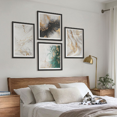 Tavelvägg ovanför soffa Abstrakta mönster vit svart grön