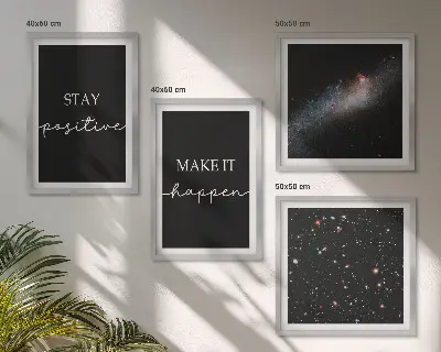 Motiverande slagord med rymden och stjärnor set om 4 tavlor