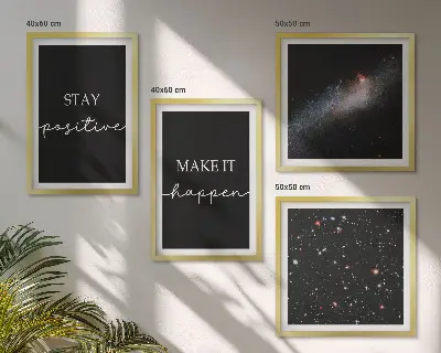 Motiverande slagord med rymden och stjärnor set om 4 tavlor