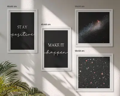 Motiverande slagord med rymden och stjärnor set om 4 tavlor