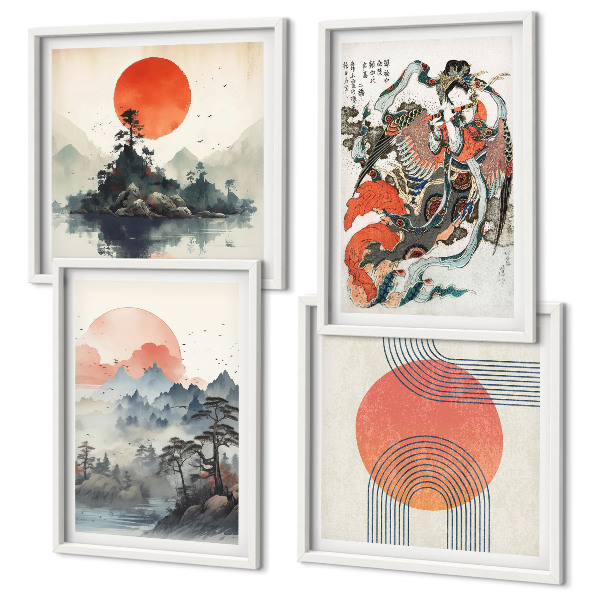 Set om 4 tavlor Asiatiska landskap i Japan