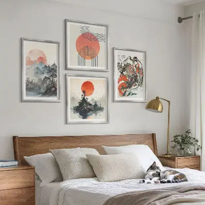 Asiatiska landskap i Japan set med 4 tavlor